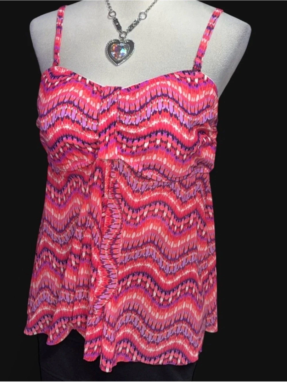 croft & barrow Pink and Purple Wave-Print Spaghetti Strap Tank